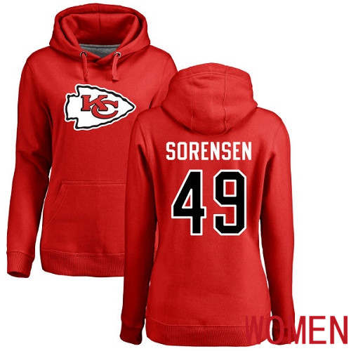 Women Kansas City Chiefs #49 Sorensen Daniel Red Name and Number Logo Pullover NFL Hoodie Sweatshirts->nfl t-shirts->Sports Accessory